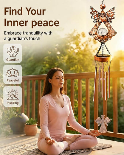 Angel Solar Wind Chimes for Outside: Metal Outdoor Memorial Decor | Easy Hanging for Garden Patio Tree Window - Melodious Birthday Gifts for Women Mom Grandma