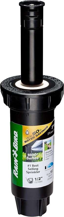 Rain Bird 1803DSQPRS Pressure Regulating (PRS) Professional Dual Spray Pop-Up Sprinkler, 90° Quarter Circle Pattern, 8' - 15' Spray Distance, 3" Pop-up Height