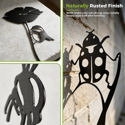 4-Pack Metal Yard Stakes for Outdoor, Black Bird Bee Butterfly Ladybug Set | Rust-Resistant Metal, Black Silhouette, Cute Insect Shapes, For Yard Flower Bed Planters Patio Lawn, Outdoor & Indoor Decor