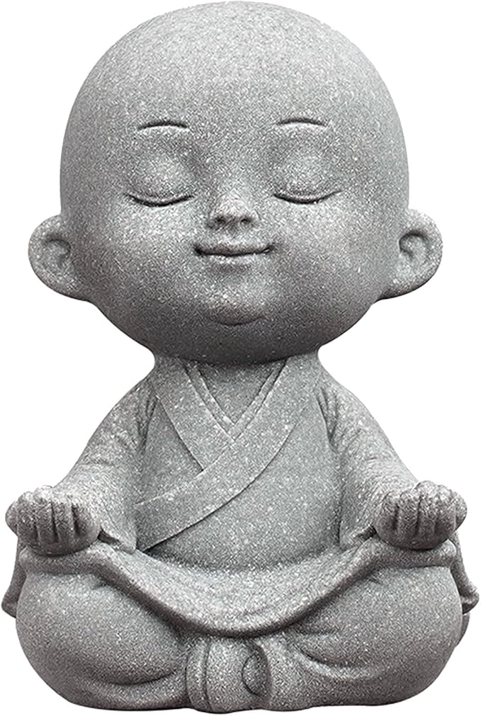 Sitting Buddha Meditation Zen Figurines Decor Small Monk Statue for Fish Tank Aquarium Garden Decoration (Gray)