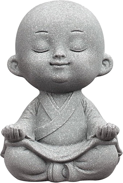 Sitting Buddha Meditation Zen Figurines Decor Small Monk Statue for Fish Tank Aquarium Garden Decoration (Gray)
