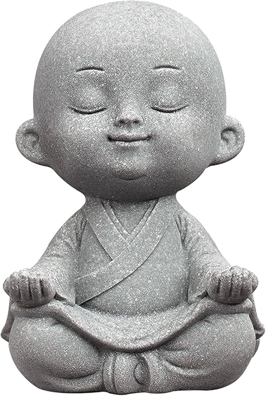 Sitting Buddha Meditation Zen Figurines Decor Small Monk Statue for Fish Tank Aquarium Garden Decoration (Gray)