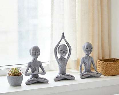 Yoga Alien Statues Decor(Set of 3) 3 Poses Sci-Fi Zen Decor for Yoga Room, Meditation Space, Living Room, Office, Gift for Yoga Enthusiasts & Sci-Fi Fans