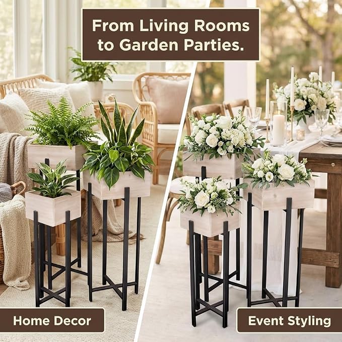 Anderson's Raised Wooden Garden Boxes on Metal Stands Set - 3 Pieces