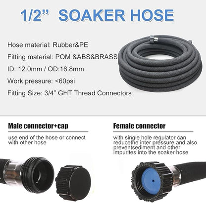 Taisia 1/2" Soaker Hose 25 ft Round Rubber Garden Soaker Hoses, Heavy Duty Drip Hose for Watering Irrigation, Water Seeper Soaker Hoses for Garden, Lawn and Plants