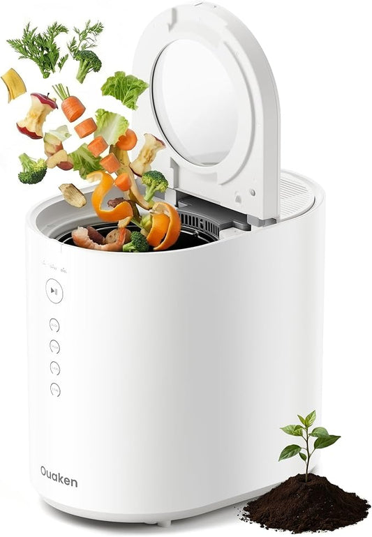OK-255 Electric Composter for Kitchen, 5.5L Large Smart Countertop Compost Bin, Odorless, Quiet, Easy Clean, Turn Food Waste into Fertilizer, 2026 New Indoor Food Waste Compost Machine, White