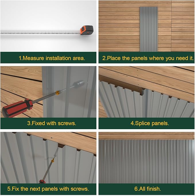NeatiEase 10 Pcs Metal Roofing Panels, 5.1 Feet Corrugated Galvanized Roofing Panels Metal Siding Panels with Steel Screws for Pergola, Gazebo, Shed, Outdoor Storage, Chicken Coop, Patio,Garages