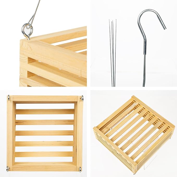 Wooden Orchid Baskets with Hangers for Epiphytes & Vandas, 6" & 8" Square Hanging Planter Set for Patio, Balcony Decor, Garden Flower Pots for Indoor Outdoor Plants, 2 Pack