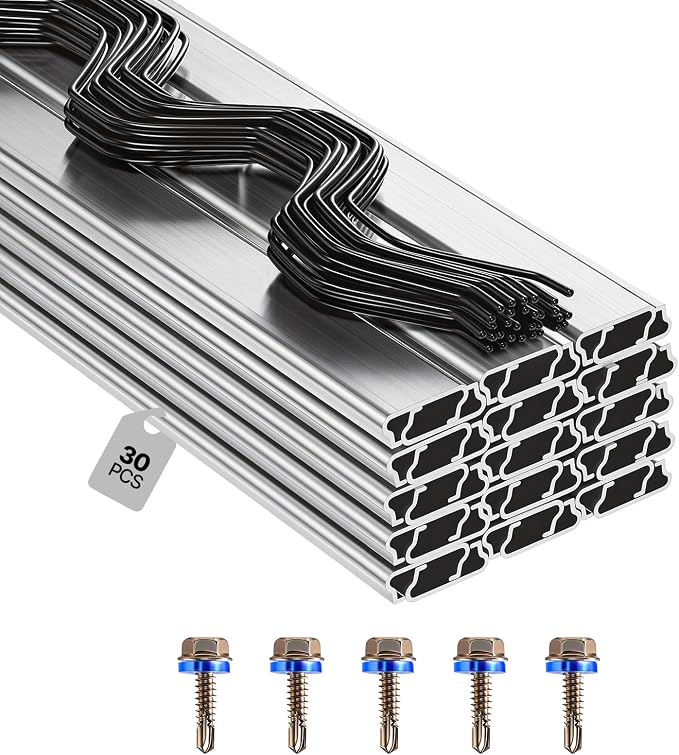 VEVOR Greenhouse Spring Wire and Lock Channel, 30 Packs 6.56 ft PVC-Coated Wiggle Wire & Aluminum Alloy Channel Bundle Kit with Included Screws, 0.05 in Thickened, Poly Film & Shade Cloth Attachments