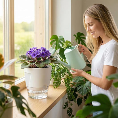 Hayder 5/6/7 Inch Self Watering Pots for Indoor Outdoor Plants 6 Pack, Plastic Planter with Drainage Holes, Water Level Indicator & Deep Clear Reservoir, Modern Decorative Flower Pots