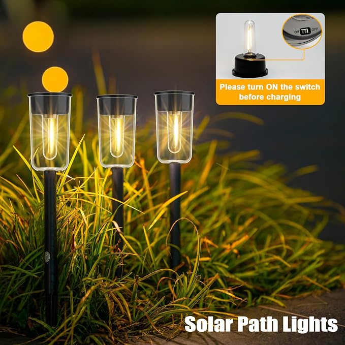 Qualdout 8 Pack Solar Pathway Lights Outdoor, Warm White Solar Garden Lights, IP65 Waterproof Solar Powered Landscape Lights with Auto On/Off, Clear Lens Path Lights for Walkway Yard Patio Driveway