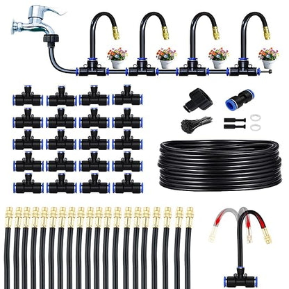65FT 360° Adjustable Drip Irrigation System for Garden | 1/2'' Irrigation Tubing with 20 Nozzles, Automatic Watering Misting System, Drip Irrigation Kit for Greenhouse, Lawn, Plant