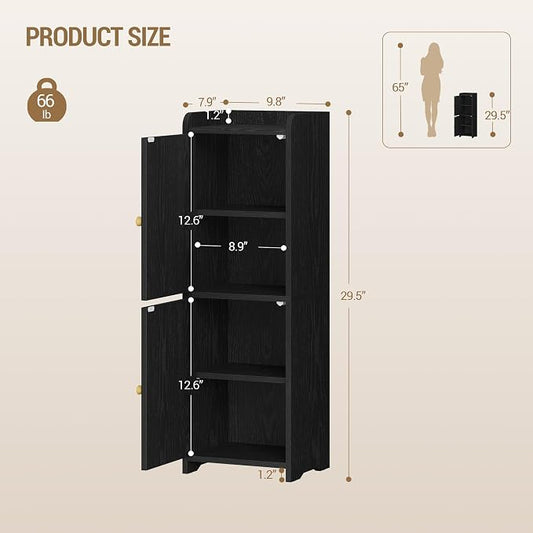 Hzuaneri Bathroom Storage Cabinet, Small Corner Floor Cabinet with 2 Doors and Adjustable Shelf, Narrow Toilet Paper Cabinets, Bathroom Organizer for Small Spaces, 7.9" D x 9.8" W x 29.5" Rattan Black