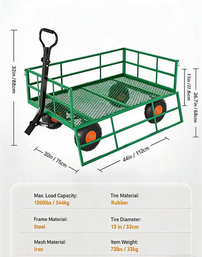 GarveeLife Heavy Duty Steel Garden Cart 1200 LBS Capacity 3 in 1 Pullable Garden Wagon with 13 in Wheels for Gardening Soil, Tools, and Plant Transport