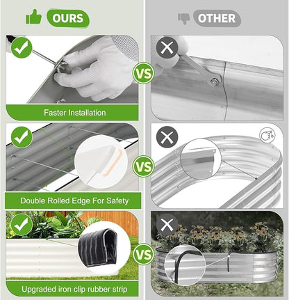 Galvanized Raised Garden Bed Outdoor- 2 Pcs Raised Beds for Gardening| Metal Planter Box, Steel Raised Garden Bed Kit with Gloves for Vegetables, Flower, Herbs (8x2x1.4FT, White)