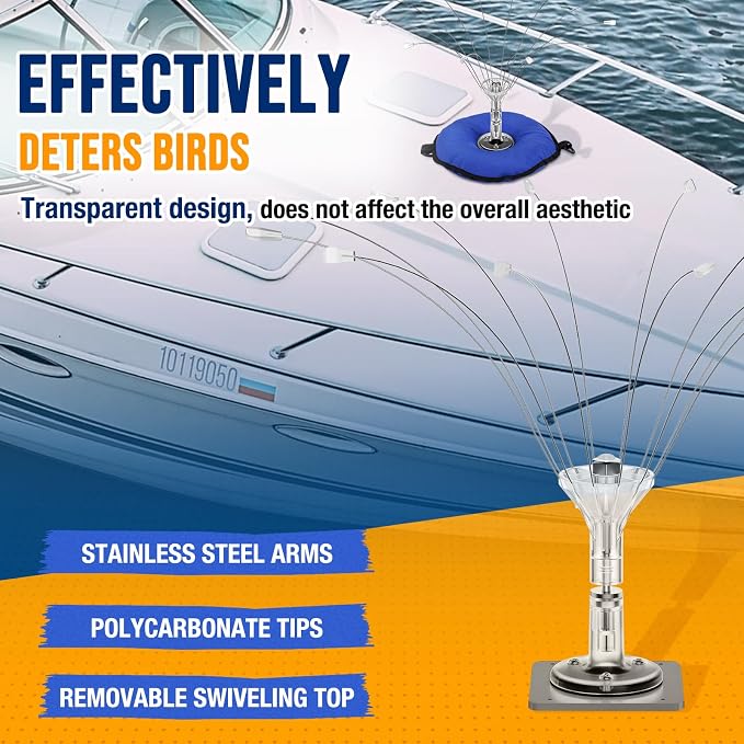 Buzzlett Stainless Steel Bird Deterrent with PVC Base for Outdoors, Boats, Docks and HVAC - Efficient Bird Repellent for Birds, Deters Seagulls and Other Birds from Landing- 6ft