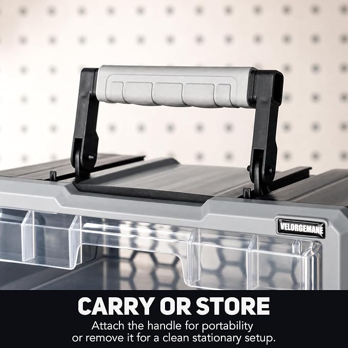 Modular Stackable Storage Organizer, 1 Bin Heavy-Duty Interlocking Tool Box with Removable Handle, Wall-Mount Back Holes, Expandable Garage & Workshop Storage System