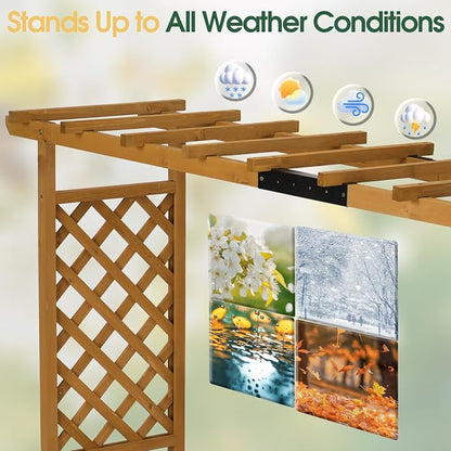 VINGLI Raised Garden Bed with Trellis & Hanging Roof, Wooden Planter Box with Drainage Holes for Outdoor Climbing Plants Vegetables Flowers, Patio Yard Balcony (Teak, Taller)