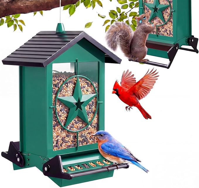 Squirrel Proof Bird Feeders for Outdoors with Weight-Activated, Metal 5LB Large Wild Bird Feeders for Cardinals,Blue Jay,Finch, Weatherproof Durable Hanging Bird Feeder for Backyard,Garden (Blue)