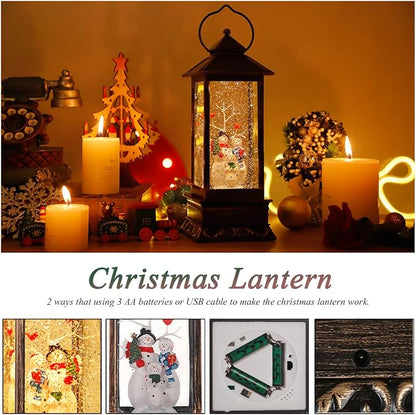 Christmas Lantern Musical Snow Globe, Lighted Xmas Snowman Water Snow Globe | Sparkling Sequins, 8 Melodies And Automatic Timer Exquisite Christmas Decorations,Perfect For Home And Holiday Parties Gifts