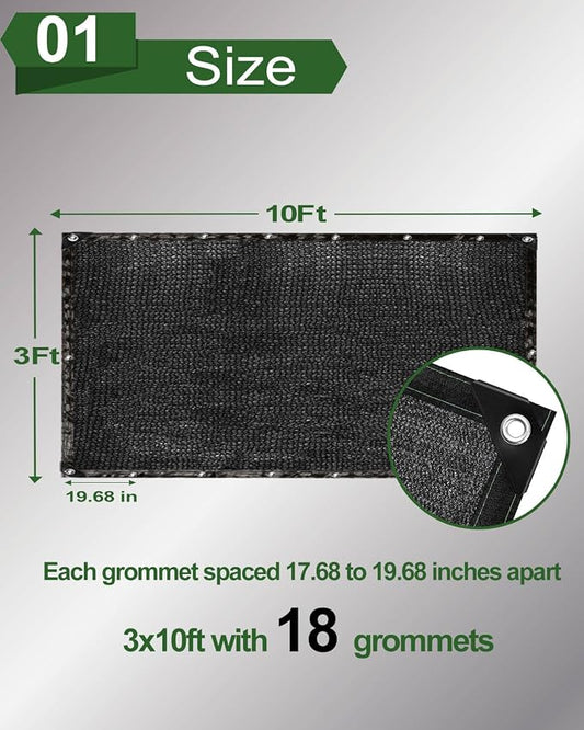 vensovo 70% Sunblock Shade Cloth Net Black Resistant - 3x10 Ft Garden Shade Mesh for Plant Cover, Greenhouse, Chicken Coop, Kennels, Tomatoes Plants