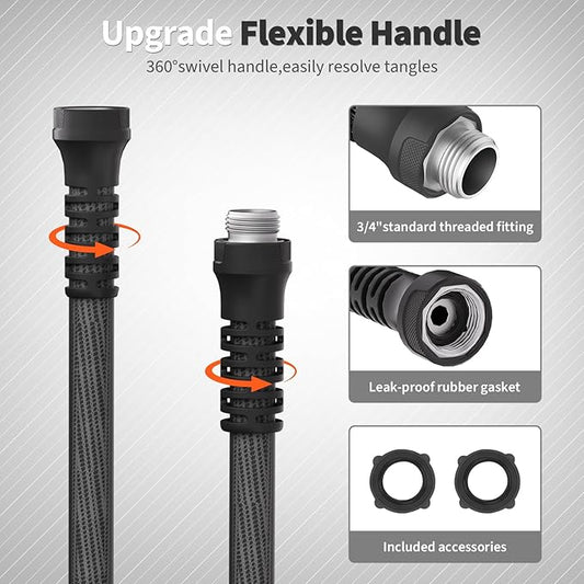 Garden Hose 25ft x 5/8",Flexible Water Hose,Lightweight Braided Hose with Swivel Handle,Leak-Free Connections, Male to Female Fittings, Kink Resistant Durable Hybrid Hose,Grey