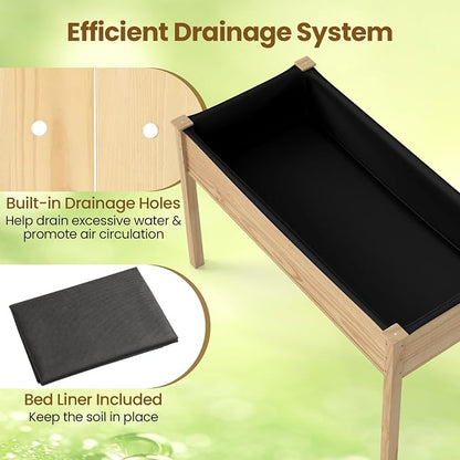 S AFSTAR 2 Pieces Wooden Raised Garden Bed with Legs, Planter Box with Liner & Drainage Holes for Vegetable Flower Herb, Indoor Outdoor Elevated Gardening Box for Backyard Patio Balcony