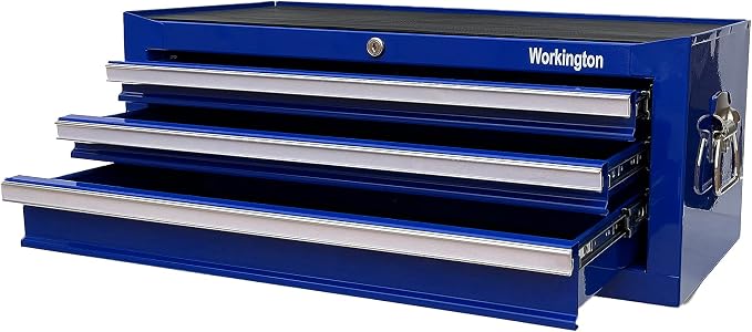 Workington Industrial 3 Drawers Portable Metal Intermediate Box, 26" Middle Tool Chest Cabinet with Ball Bearing Drawer Slides, Steel Tool Storage Box Organizer 4009 Blue