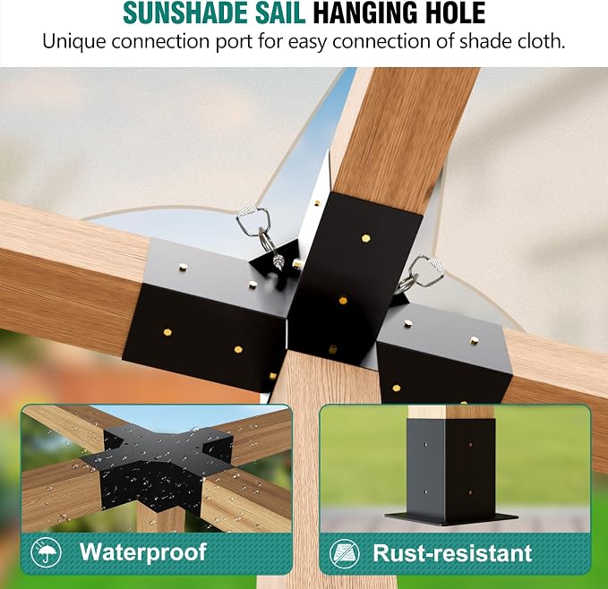 Pergola Kit - 5-Way Brackets for 4x4'' Wooden Beams, Gazebos, Patio & Sheds