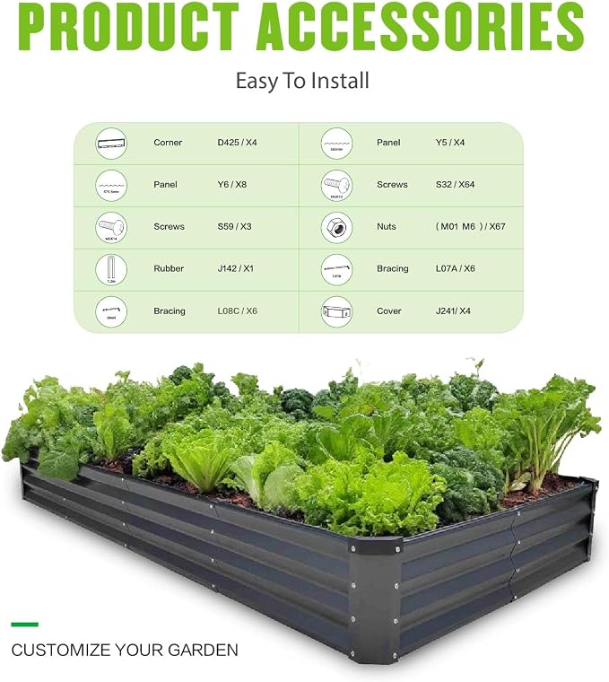 GrowHaus 8x4x1FT Galvanized Raised Garden Bed, Planter Boxes Outdoor Large Metal Garden Beds for Planting Vegetables Flowers Herbs Rectangle Dark Gray