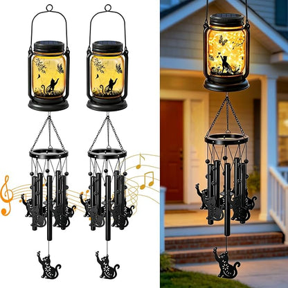 2 Pack Solar Cat Wind Chimes for Outside, Birthday Mother' s Day Gifts for Mom Women Grandma,Solar Cat Wind Chime Light Hanging Wind Chimes Outdoor,IP65 Waterproof, Yard Garden Terrace