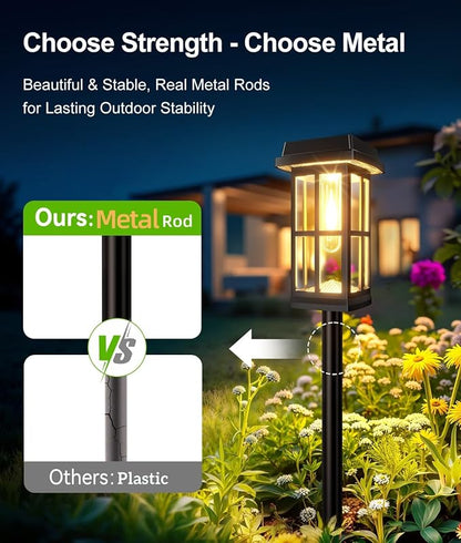 Ahaorigin 4 Pack Solar Pathway Lights Outdoor, 2 Lighting Modes Waterproof Solar Lights Outdoor, Sturdy Metal Rods, Brighter Up to 15Hrs Outdoor Path Lights for Yard Walkway Driveway Sidewalk Garden