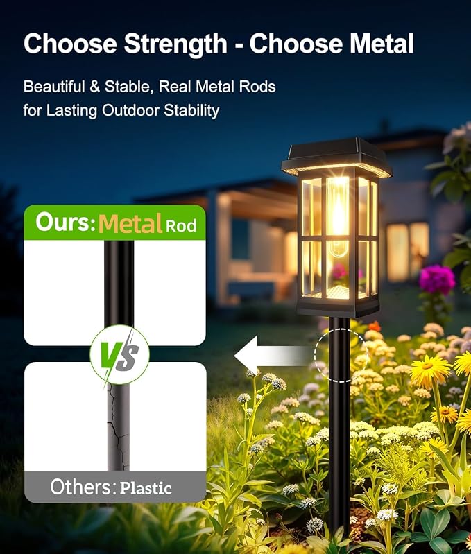 Ahaorigin 8 Pack Solar Pathway Lights Outdoor, 2 Lighting Modes Waterproof Solar Lights Outdoor, Sturdy Metal Rods, Brighter Up to 15Hrs Outdoor Path Lights for Yard Walkway Driveway Sidewalk Garden