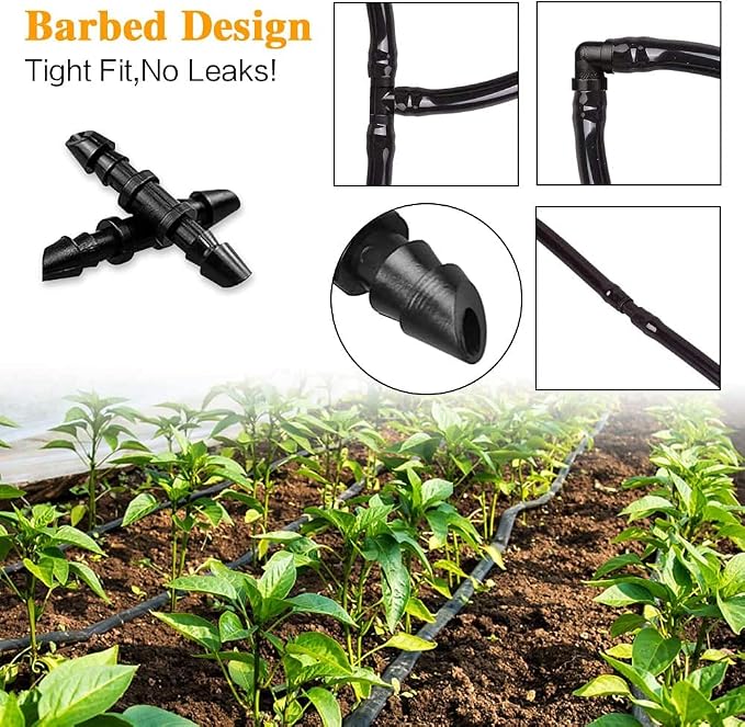 Drip Irrigation Coupling Fittings-110 Pieces Couplers for 1/4” Tubing,Barbed Connectors for Drip or Sprinkler Systems
