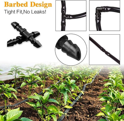 Drip Irrigation Coupling Fittings-110 Pieces Couplers for 1/4” Tubing,Barbed Connectors for Drip or Sprinkler Systems