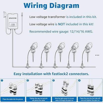 SUNVIE 12 Pack Low Voltage Landscape Lights with 300W Transformer 12-24V LED Landscape Lighting Kit 3000K Waterproof Aluminum Landscape Spotlights with Wire Connectors for House Yard Tree Garden