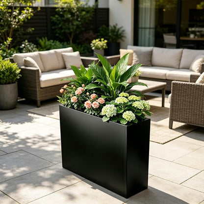 Tall Metal Planter 38" L x 12" W x 30" H, Heavy-Duty Large Rectangular Planter with Drainage Holes & Removable Shelf, Long Steel Plant Box for Outdoor Porch, Garden, Patio, Yard
