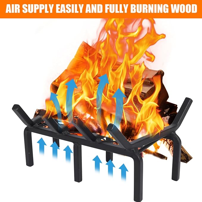 14 Inch Fireplace Grate with Ember Retainer,Cast Iron Fireplace Log Grate,Fireplace Log Holder,Heavy Duty Solid Steel Fireplace Wood Holder,Wood Stove Wrought Rack for Indoor Outdoor