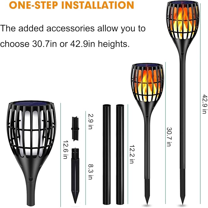 96 LED Solar Torch Lights 43" Waterproof Flickering Flame Lights | Realistic flickering flame, auto dusk-to-dawn, tool-free stake mount, all-weather durable, for garden patio lawn parties