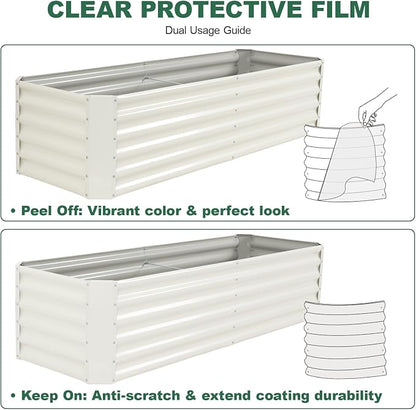 Galvanized Raised Garden Bed - 6x2x1.4ft Metal Garden Planter Box Outdoor | Steel Raised Bed Kit with Bracing Rods, Gloves for Gardening Vegetables Fruits and Flowers (White)