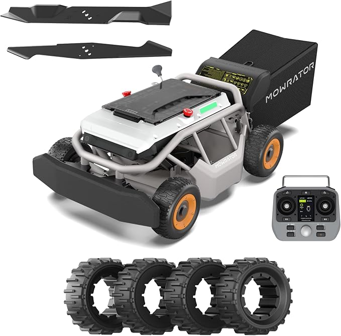 Mowrator S1 4WD 18Ah Remote Control Lawn Mower with Wide Wheels, All-Season Yard Care, 85% (40°) Slope Climbing, with Leaf Shredding Vacuum, 21" Width, 1.5–4.3" Cutting Height, Up to 1.12 Acres