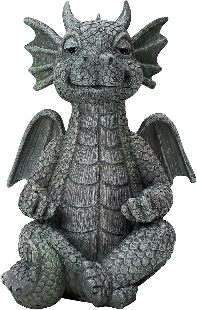 UTTCMK Garden Dragon Statue Decor - Meditation Dragon Sculpture Figurine Outdoor Decoration, Zen Yoga Garden Art Sculpture for Patio Lawn Yard Balcony Indoor Decor(Hands Flat)