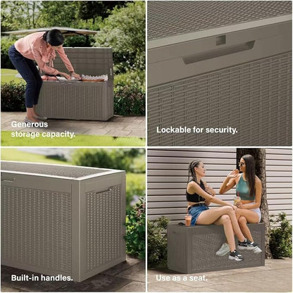 270 Gallon Outdoor Storage Box Waterproof, Lockable Resin Deck Box Large Storage Bin for Patio Furniture Cushion, Garden Tools, Pool Accessories, UV-Resistant Outside Delivery, Gray