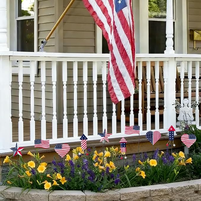 hogardeck 4th of July Decorations Outdoor, 10 PCS Metal Patriot Star Firework Decorative Garden Stakes for Fourth of July Decorations, Patriotic Yard Signs for Garden, Porch, Patio, Flower Beds