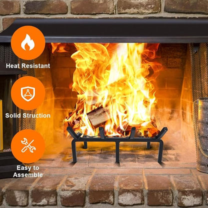 14 Inch Fireplace Grate with Ember Retainer,Cast Iron Fireplace Log Grate,Fireplace Log Holder,Heavy Duty Solid Steel Fireplace Wood Holder,Wood Stove Wrought Rack for Indoor Outdoor