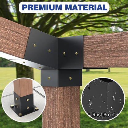 Pergola Kit, 15° 3-Way Slanted Roof Pergola Bracket Set, Powder-Coated Roof Wall Mount Pergola Brackets 4"x 4"(Actual: 3.5x3.5 Inch), Pergola Hardware for Porch Gazebo Backyard (6 pcs), Black