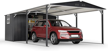 KEIKI 12x23 FT Heavy Duty Metal Carport with Storage Shed, Steel Garage Shelter with Sliding Door, Waterproof Sloped Roof, UV Protection Panels, Outdoor Car Canopy for Car, Boat, Tractor