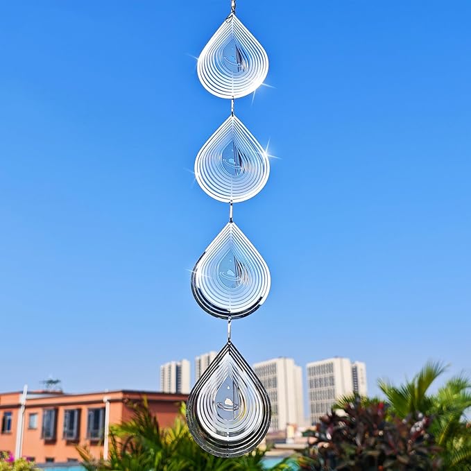 Water Droplets Bird Scare Discs Set-Highly Reflective Double-Sided Bird Reflectors, Extra Sparkly Metal Wind Spinner Outdoor Garden Decor, Decorations to Scare Away Yard Birds