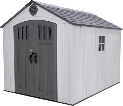 Lifetime Outdoor Storage Shed, 8x10 Ft, Gray, Resin Tool Shed with Lockable Doors and Steel-Reinforced Walls