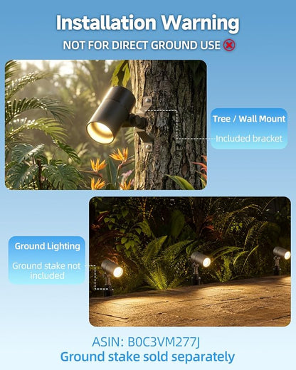 Landscape Down Lighting Low Voltage Spot Lights Outdoor LED Wall Mounted Low Voltage Tree Lights Cast Aluminum Free 5W MR16 LED Bulb Stainless Steel Mounting Bracket 4-Count